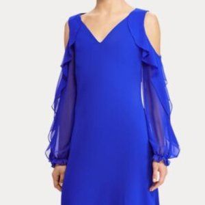 LAUREN RALPH LAUREN Georgette BLUE Cold Shoulder Dress Size 12